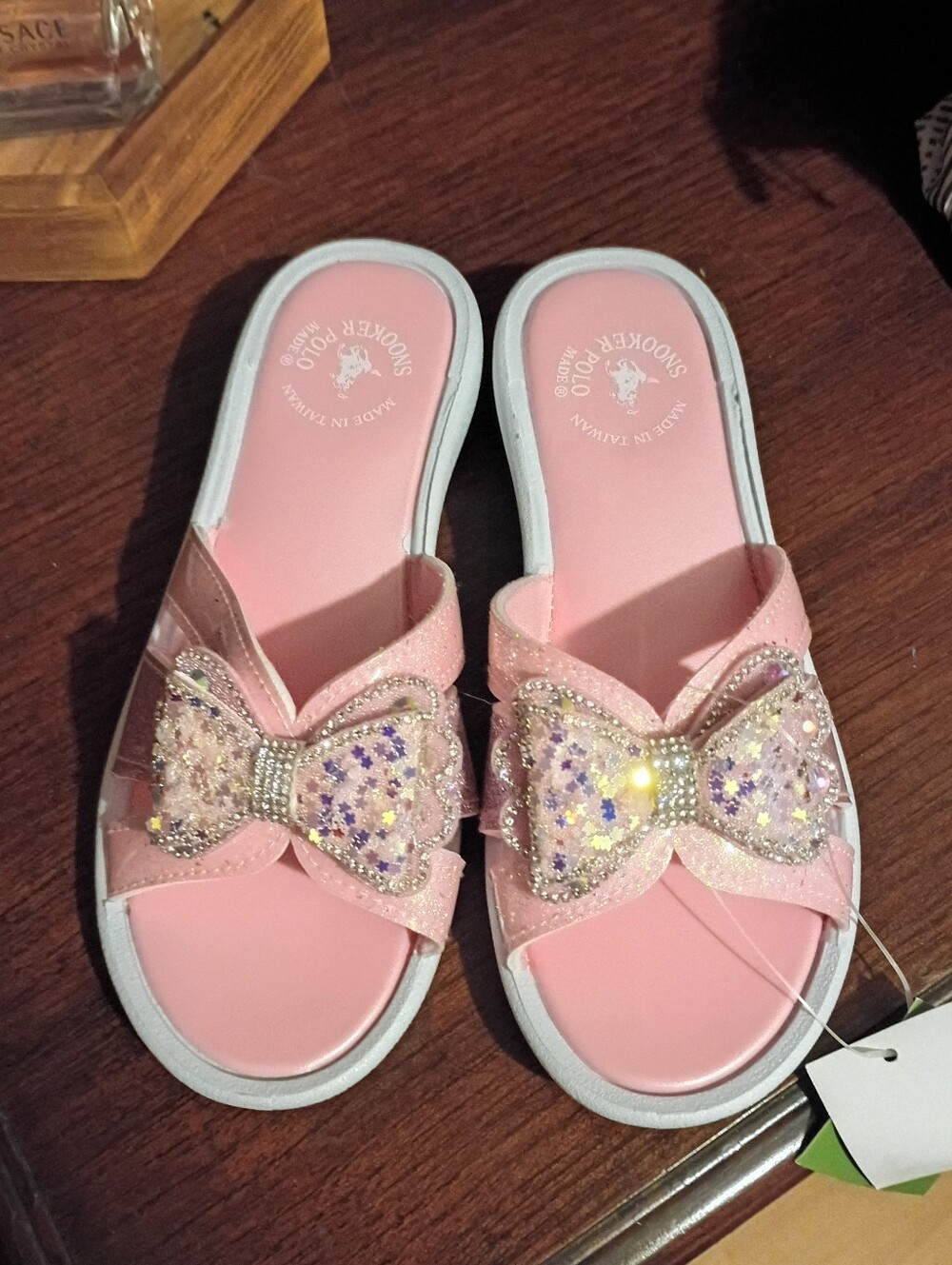 Pink Glitter Bow Slide Sandals